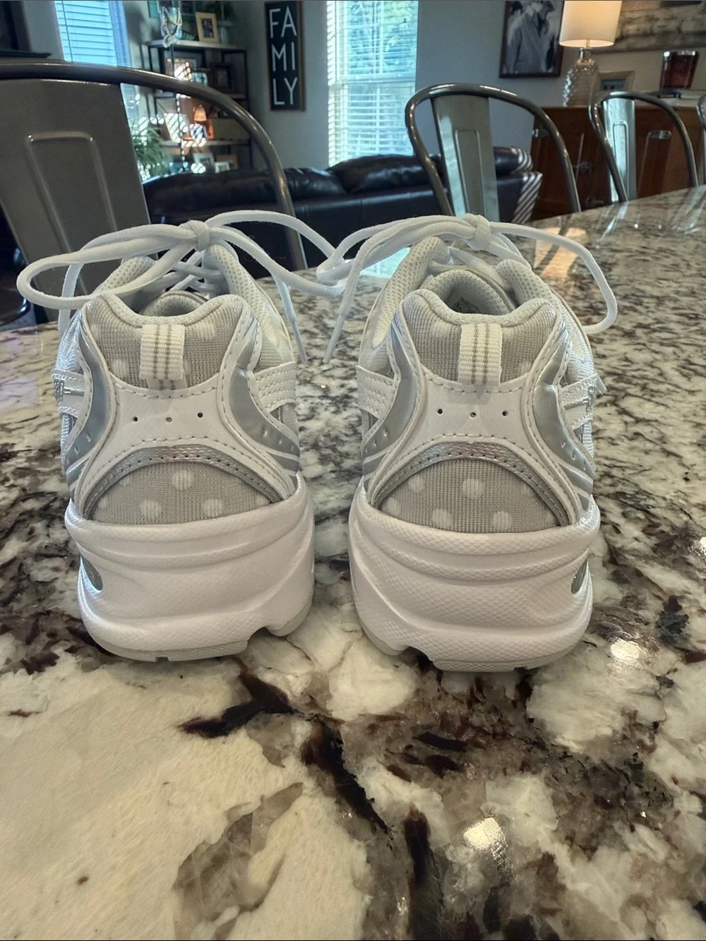 New Balance White Polka Dot Retro Runner Sneakers
